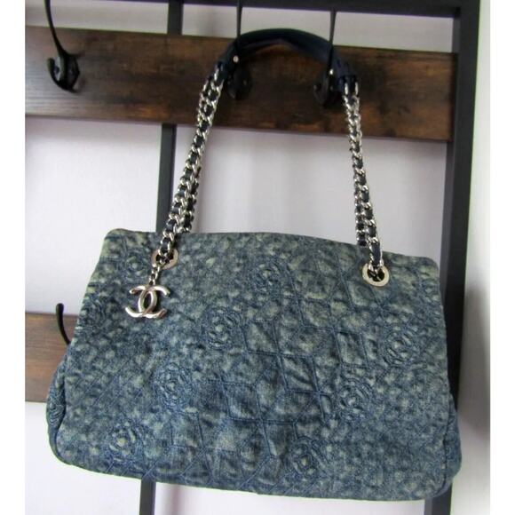 Chanel Denim Blue Camellia Just Mademoiselle Bowler Bag - Picture 2 of 12